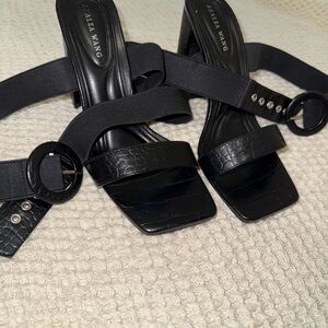 Azalea Wang Black Croc-Embossed Heels